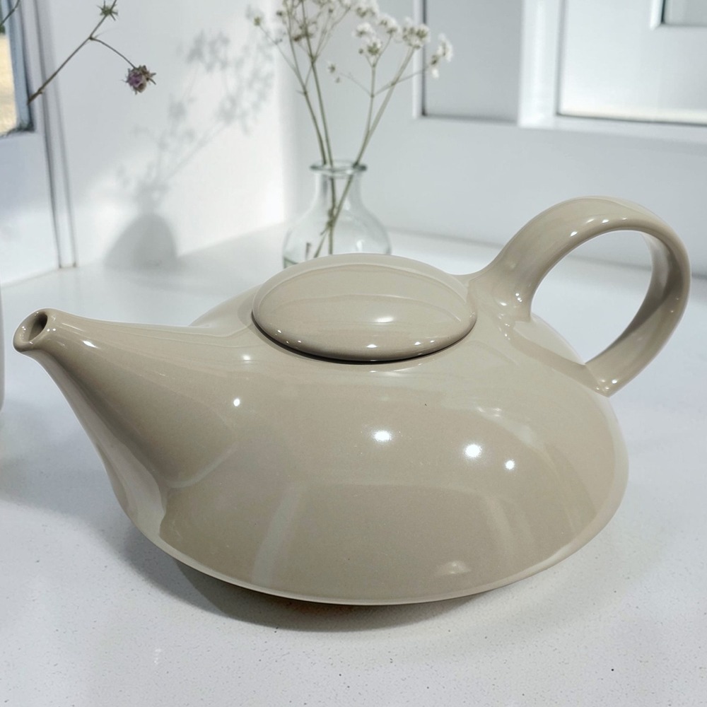 Claudia Schiffer Post Modern Teapot Ceramic Taupe Quiet Luxury Modern
